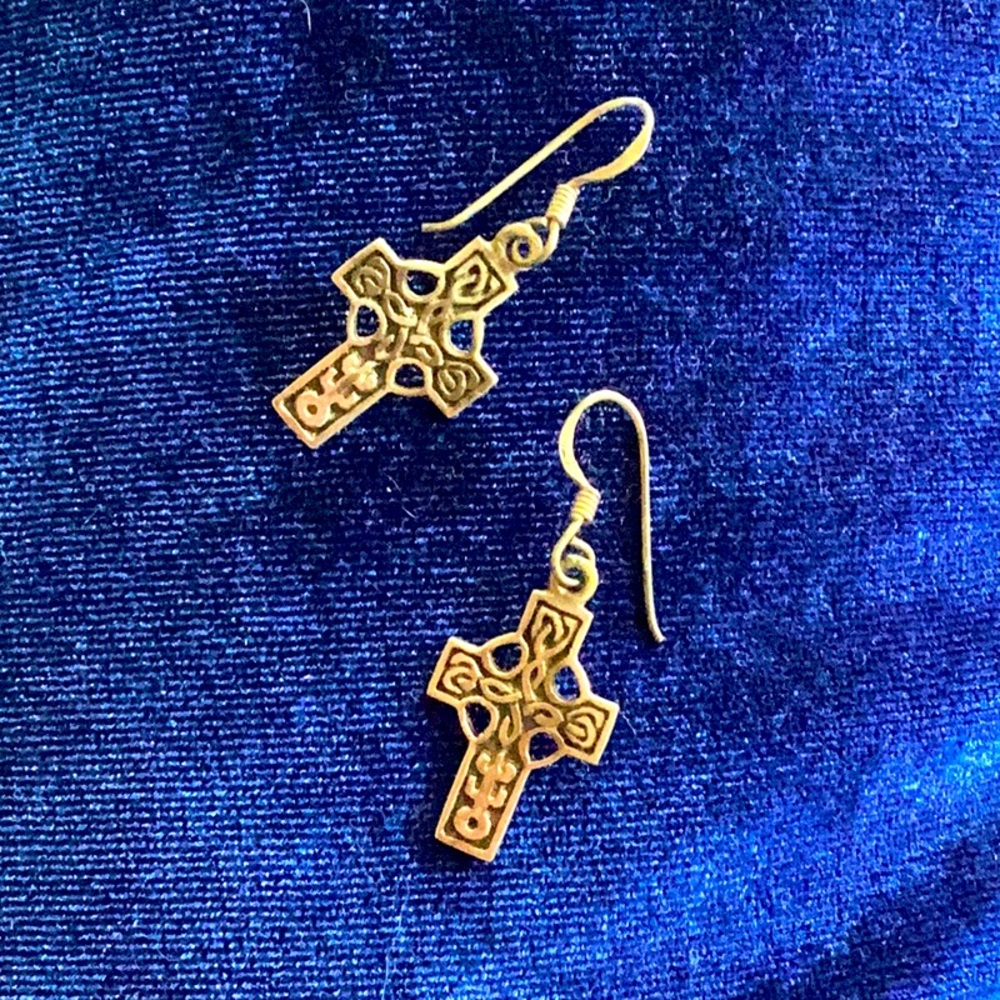 Stamped 925 Solid Silver Celtic Cross Earrings - image 1
